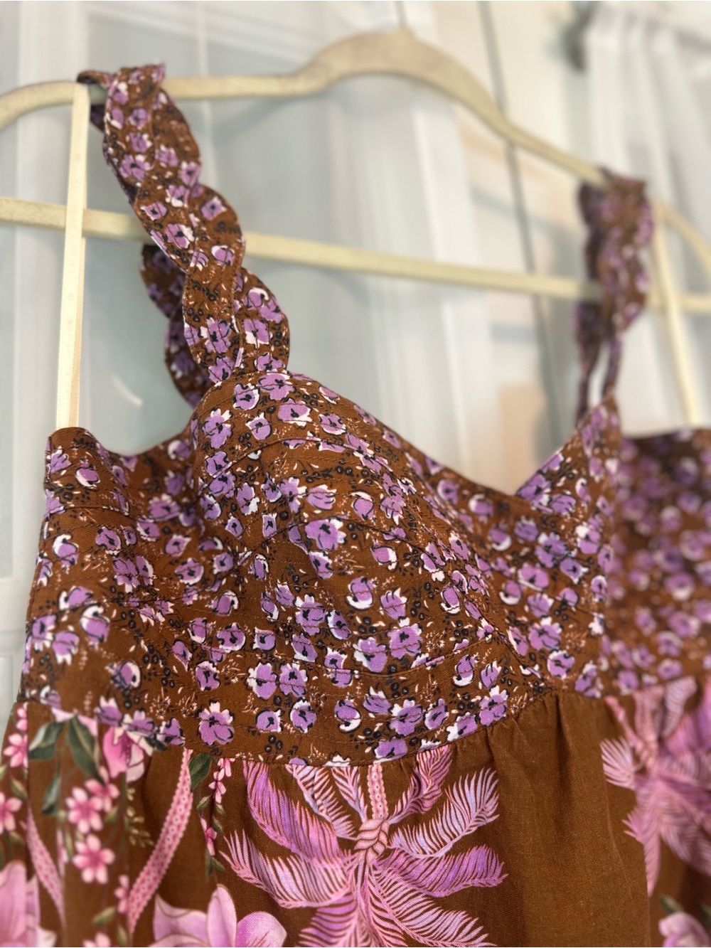 Farm Rio Pink Brown Tropical Floral Palm Print Maxi Dress - L - Picture 4 of 14